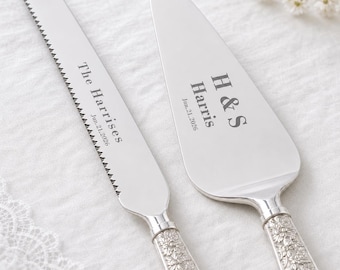 Custom Wedding Cake Knife and Server Set, Personalized Bride and Groom Gift