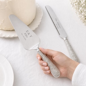 Wedding Cake Cutting Set Personalized with Names, Engraved Knife and Server for Reception