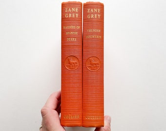 Zane Grey Books - Set of 2 Orange Collier Zane Grey Books from the 1930's - Instant Library