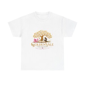 Golden Vale tree logo Tee | whimsical tree, cat and squirrel emblem by GoldenVale Creations
