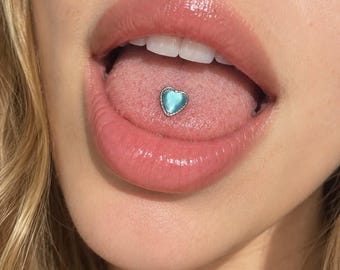 Piercing para lengua con gema de ojo de gato en forma de corazón, barra de titanio, joyería para piercings estilo Y2K