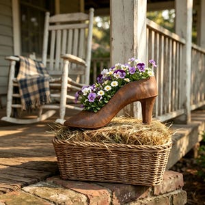 Rusty Metal High Heel Planter, Vintage Shoe Flower Pot, Rustic Outdoor Garden Yard Decor Succulent Planter