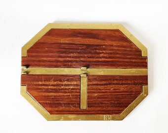 Vintage David Marshall Diseños Modernist Wood and Brass Tray