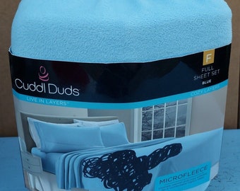New Old Stock Cuddl Duds Microfleece Full Size Sheet Set Light Blue Warm Layers 99 New Etsy