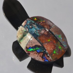 Mexican Natural Matrix Multi-Coloured Fire Opal Turtle Stone Carved Figurine Gift