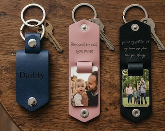 Llavero con foto, llavero de cuero personalizado para él, llavero "Conduce con cuidado", llavero con imagen, regalo del Día del Padre, regalo para esposo o novio