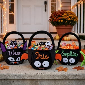 Custom Name Halloween Basket, Personalized Candy Bucket, Kids Trick or Treat Bag, Halloween Gift for Kids, Pumpkin Patch Basket, Boo Basket