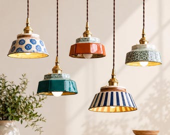 Lampada a sospensione vintage – Lampada in ceramica, finitura rame, stile nordico, decorazione per la casa, illuminazione per la cucina, estetica moderna