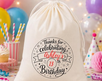 Personalisierter Geburtstagsbeutel mit Kordelzug | Individuell gestalteter Geburtstagsgeschenksack | Mitgebseltüte für die Geburtstagsparty | Aufbewahrungsbeutel für Kindergeburtstage | Personalisierter Name