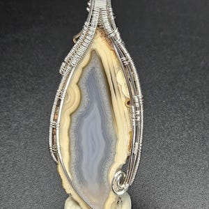 Sterling Silver Wire Wrapped Agate Pendant | Natural Banded Agate Necklace | Handmade Stone Jewelry | Unique Gift for Her or Him