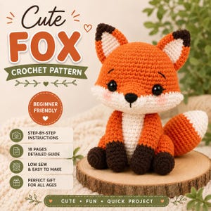 Fox Crochet Pattern for Beginners, Easy Amigurumi Woodland Animals Tutorial, Instant Download