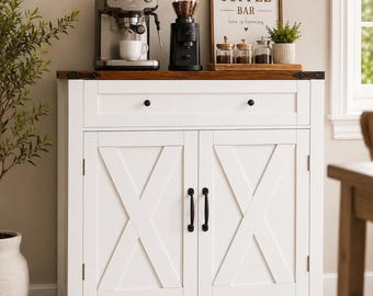 Mueble bar de estilo rústico, aparador blanco con cajón, consola de almacenamiento moderna