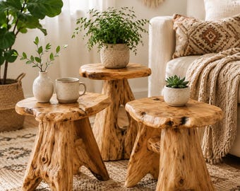 Live Edge Cedar Root Side Table, Tree Stump End Table, Rustic Wood Stool, Natural Plant Stand, Cabin Farmhouse Decor