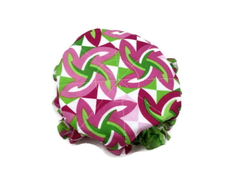 Lime Green Hot Pink Pinwheels with Green and Pink Polka Dot Flannel Drawstring Travel Jewelry Pouch Satchel