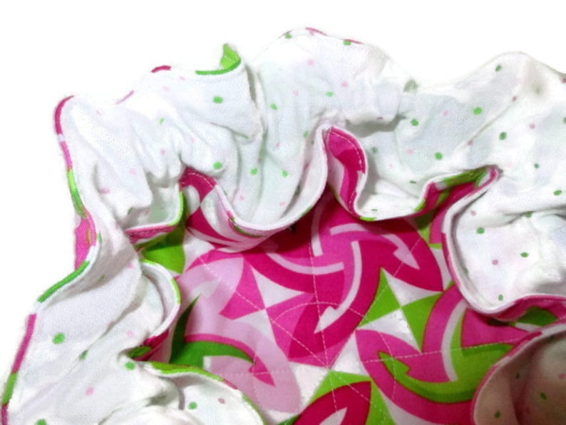 Lime Green Hot Pink Pinwheels with Green and Pink Polka Dot Flannel Drawstring Travel Jewelry Pouch Satchel