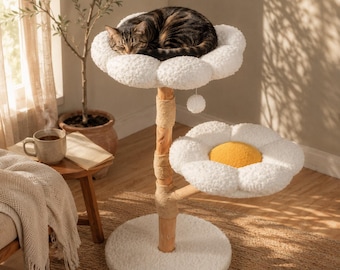 Blumen-Katzenbaum, Gänseblümchen-Katzenturm, zwei Plüschbetten, Sisal-Kratzbaum