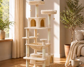 Large Cat Tree Tower, Sisal Scratching Posts, Hammock, Cozy Condo, Plush Perches