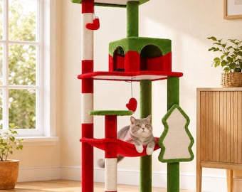 Christmas Cat Tree Condo Hammock Sisal Scratching Posts Multi Level Tower