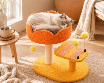 Flower Cat Tree with Sisal Scratching Post and Pom Pom Toys
