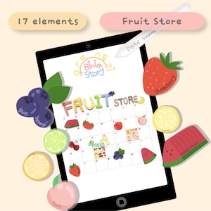 Fruktbutiksklistermärken: Handritade Digital Planner Elements (Goodnotes, iPad)