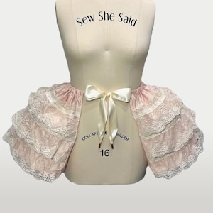 Pink & Ivory Rococo Pannier – 3-Row Lace Statement Cage Skirt Historical Costume Piece