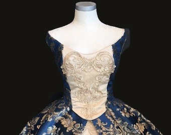 Blue Gold and Taupe custom dress