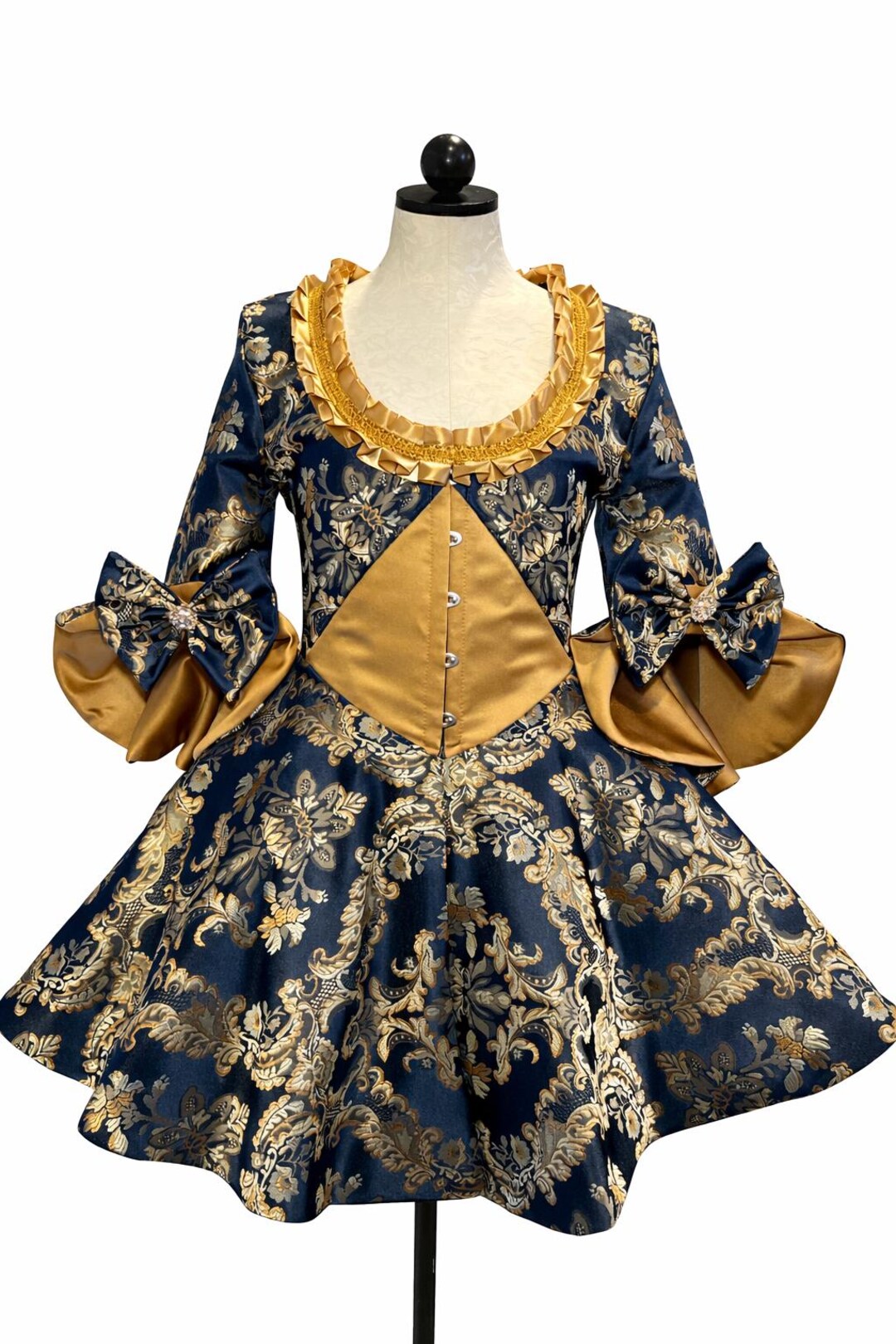 Rococo Inspired Navy and Gold Brocade Dress, Baroque Party Dress ...