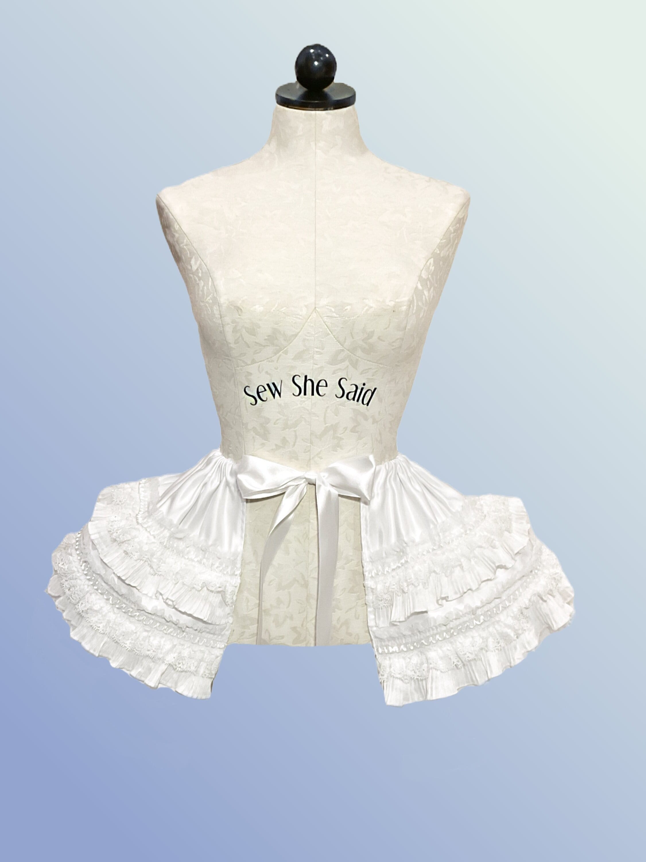 White Chiffon & Lace Pannier – Overlay with Pleated Ribbon Accent 11”