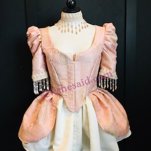 Peach and gold jacquard custom dress