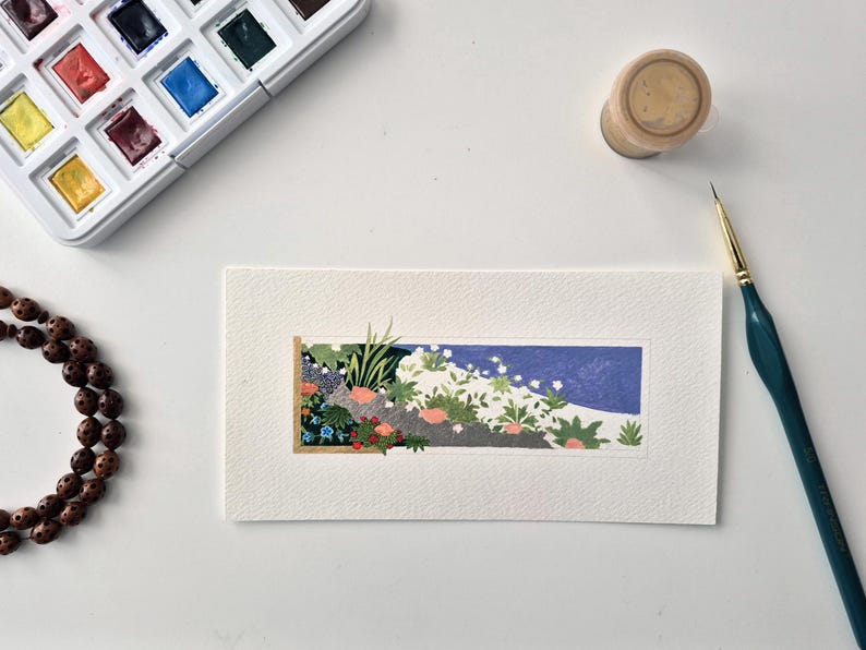 Persian Miniature Painting Project | Islamic Art Line Drawing Study No. 1 | Featured Detail A, Stream & Foliage image 1
