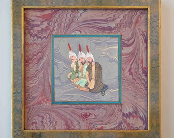 Persian Miniature Painting Project | Islamic Art Line Drawing Study No. 1 | Featured Detail A, Three Courtiers