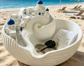 Bol Catchall en coquillages Nautilus de Santorini | Plateau décoratif côtier, organisateur d'entrée