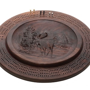 Unique Custom Wooden 3 Player Cribbage Board with an Engraved Cover In Walnut or White Oak
