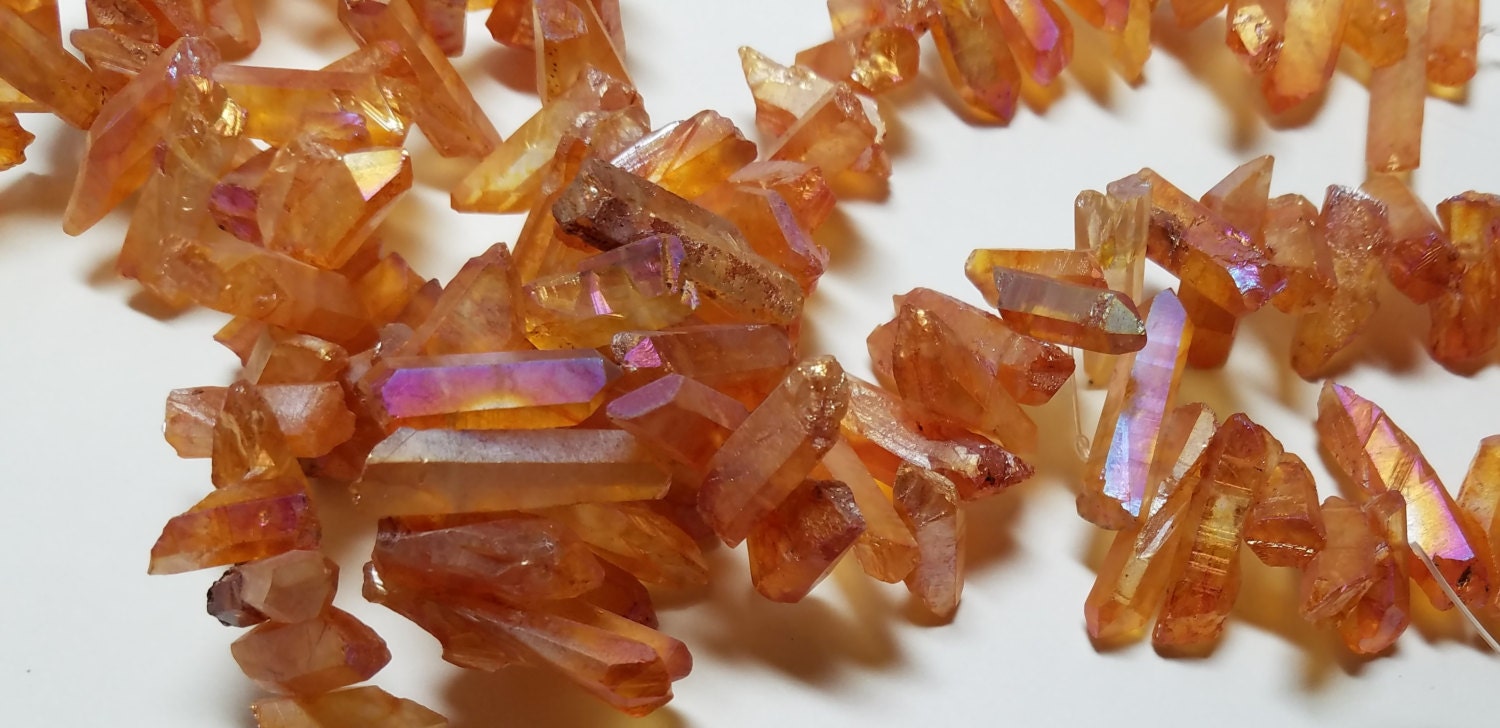 Metallic Peachy Orange Pink Titanium Coated Quartz Short Point Etsy