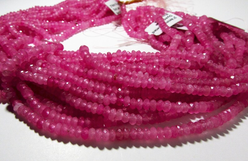 Fuchsia Pink Candy Jade Faceted Rondelle Beads 3mm to 4mm