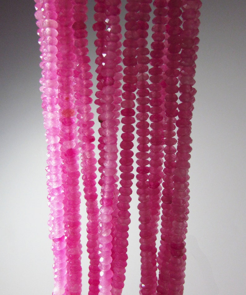 Fuchsia Pink Candy Jade Faceted Rondelle Beads 3mm to 4mm