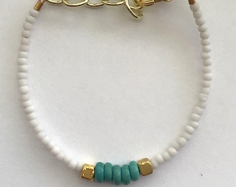 White & Teal Beaded Baby Bracelet – Stackable Toddler Jewelry