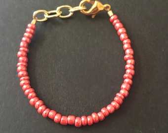 Rose Pink Beaded Baby Bracelet – Iridescent Stacking Jewelry