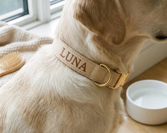 Gepersonaliseerde hondenhalsband, geborduurde leren hondenhalsband met naam, halsband op maat, puppycadeau, cadeau voor hondenbaasje, huisdieraccessoires