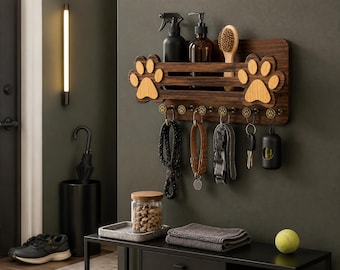 Gancho personalizado con el nombre del perro, organizador de correas para perros para montaje en pared, gancho de madera personalizado para correas de mascotas, regalo para amantes de los perros, regalo conmemorativo para mascotas