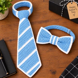 Crochet Bow Headband  Necktie Set, Black  White Striped Pattern (PDF)