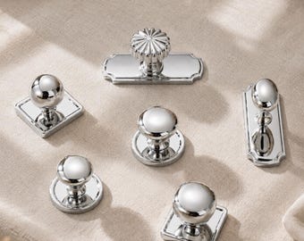 Boutons de tiroir argentés, Boutons d'armoire français, Poignées de commode en chrome poli, Bouton fleur, Quincaillerie pour meuble-lavabo, Poignée d'armoire de luxe