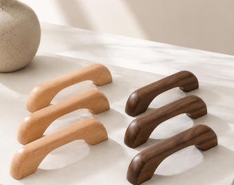 Poignées pont en bois massif, longues poignées de meuble, boutons de tiroir en bois minimalistes, matériel de commode en hêtre noyer naturel