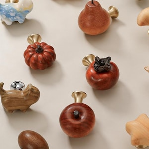 Wooden Kids Wardrobe Knobs, Nursery Cabinet Handles, Fruit Animal Drawer Pulls, Children Room Decor, Playroom Dresser Hardware