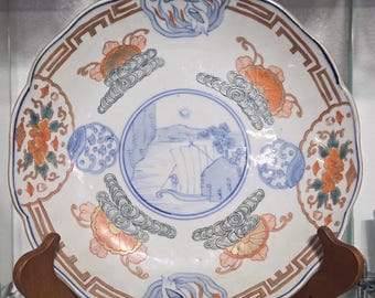 Zabytkowy japoński talerz porcelanowy Meiji Imari (1870-1890)