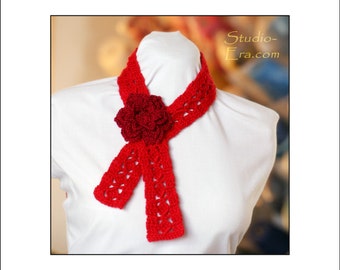 PATTERN - Crochet - Neck Tie / Neck Warmer / Skinny Scarf with 3D flower
