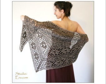 PATTERN - Crochet - Rusty Flower Shawl - Wrap - Brown