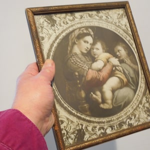 Rare Monochrome Print Raphael Madonna Of The Chair Framed Wall Hanging, FREE SHIPPING!!