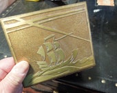 Rare Brass Arts Crafts Bookend, Smith Crest Nautical Brass Bookend, Antique Sailing Ship Bookend, Heintz Art Metal, FREE SHIPPING