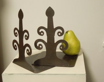 Hand Forged Iron Bookends, Fleur De Lis Motif French Curl Bookends, FREE SHIPPING!!